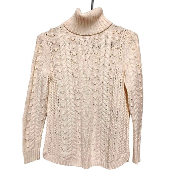 Gap Ivory Turtleneck Sweater 3D Texture Bobbles Cable Cotton Wool Womens XS - Picture 1 of 11